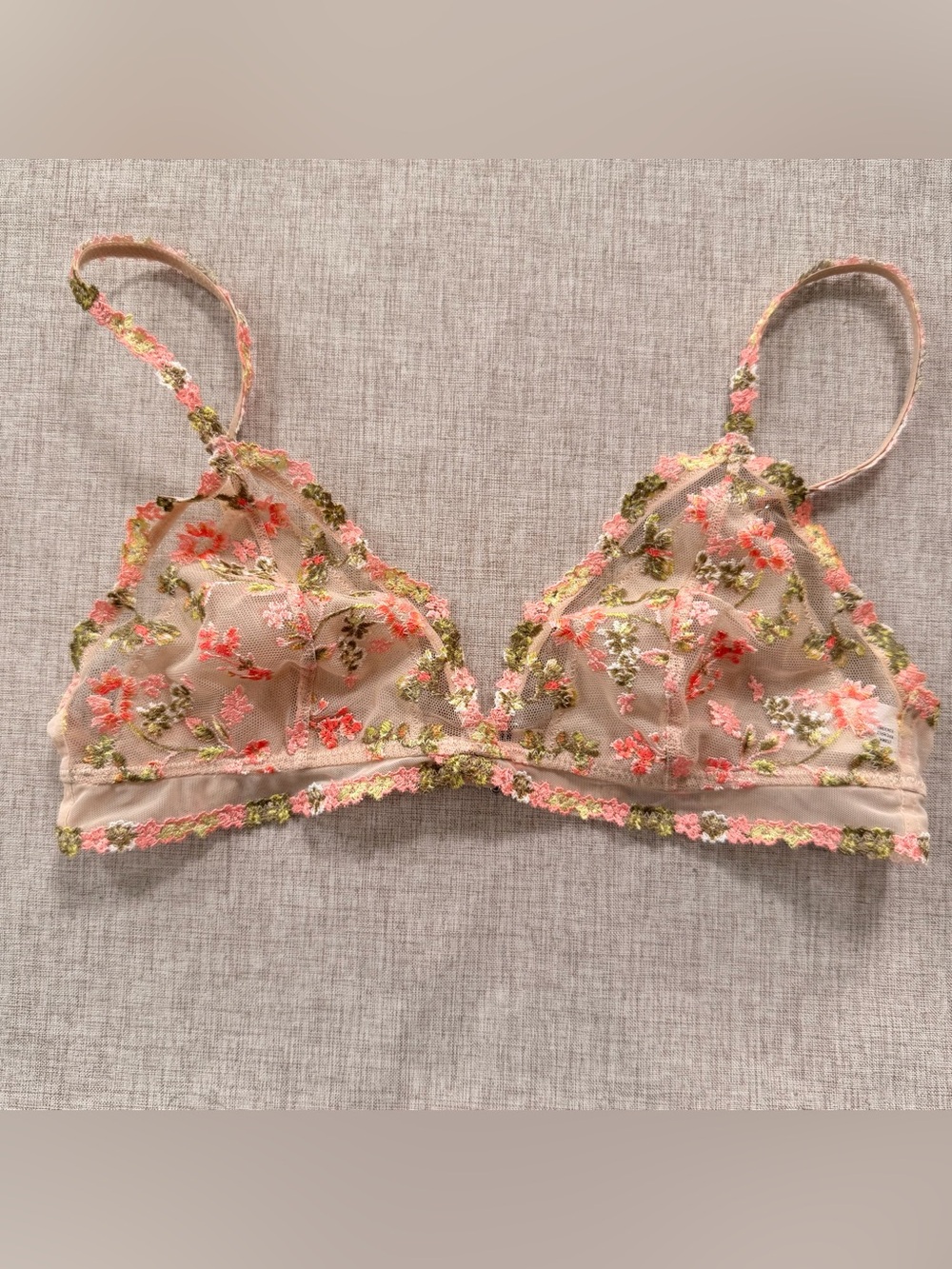 Aerie Bralette Lace Triangle Floral Embroidered mesh pretty Women’s Size Small